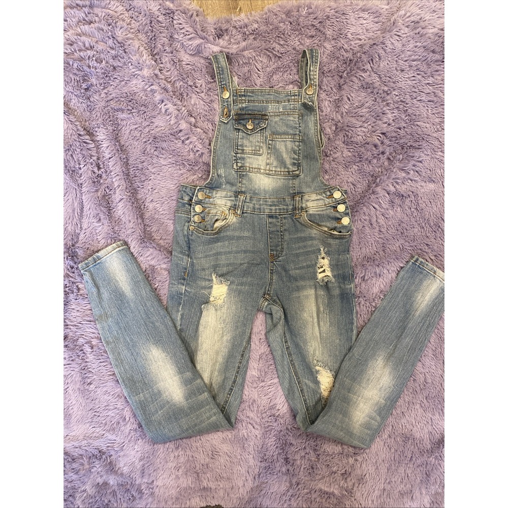Almost Famous Blue Denim‎ Distressed Overalls Size  5